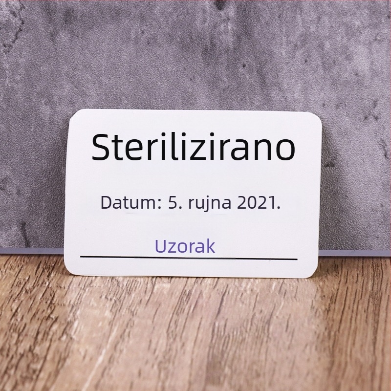 Dezinficirana etiketa s datumom, pravokutnog oblika, papir s premazom i ljepilom, u boji tiska, 500 kom.