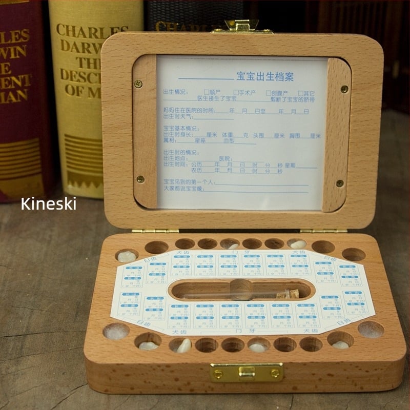 Drvena kutija za uspomene mliječnih zuba i dječje kose s fotografskim okvirom, za djecu 0–3 godine