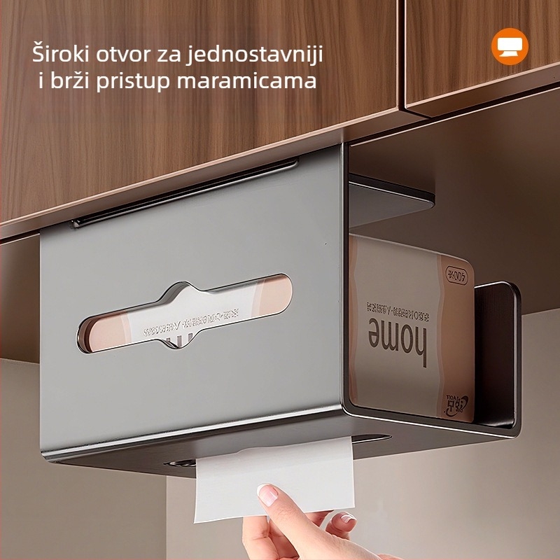 Držač kuhinjskih papirnatih ručnika, montaža bez bušenja na vrata ormarića, zidni držač, obrnuto skladištenje role papira, ugljični čelik