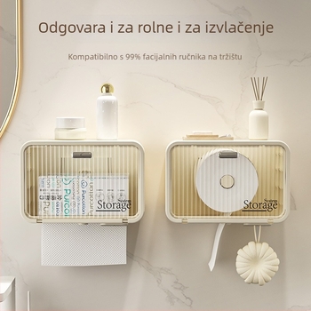 YOUWO Zidna kutija za papir u kupaonici - vodootporna, bez bušenja, spremište za rolu toaletnog papira, PET+PP+TPR