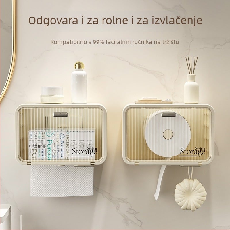 YOUWO Zidna kutija za papir u kupaonici - vodootporna, bez bušenja, spremište za rolu toaletnog papira, PET+PP+TPR