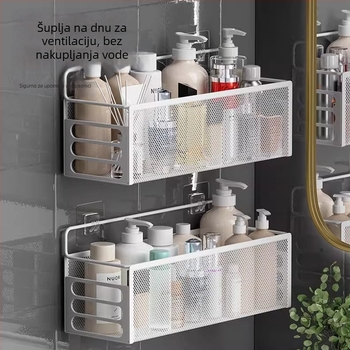 Zidni držač za toaletni papir i nosač papirnatih salveta od željeza – bez bušenja, 1 razina, višenamjenski kupaonički skladišni komad