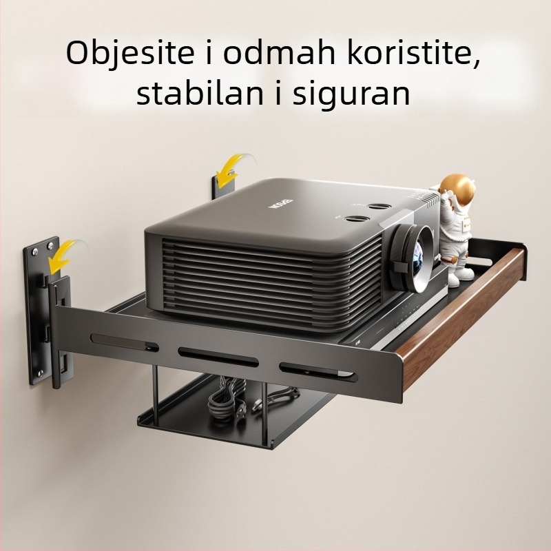 Nosač projektora od orahovog drveta, zidni, s 6-slojni sustavom skladištenja, uklonjiv, montaža vijcima