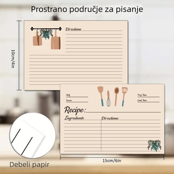 Recepturne kartice – dvostrane, prazne za ručne bilješke, samoljepivi sjajni papir, 25 listova u pakiranju, pogodne za hotelske kuhinje i catering