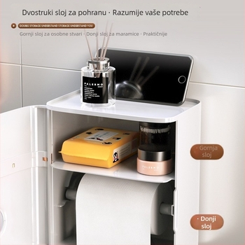 Zidni držač toaletnog papira i organizator kupaonice, plast, model ASK1475, vodootporan, za rolu papira, moderan minimalistički stil