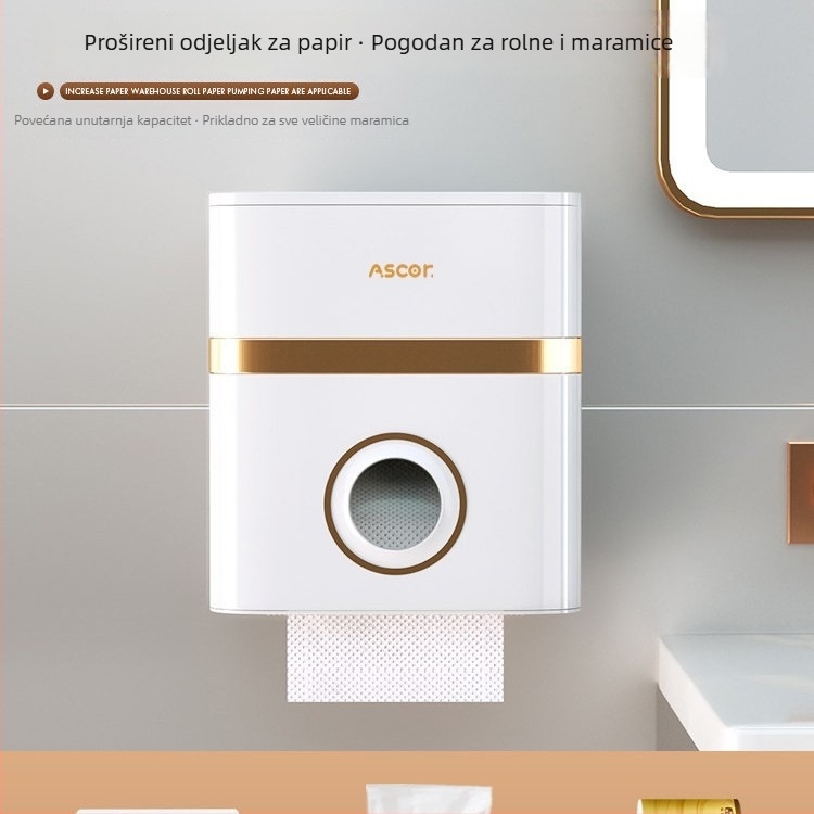 Zidni držač toaletnog papira i organizator kupaonice, plast, model ASK1475, vodootporan, za rolu papira, moderan minimalistički stil