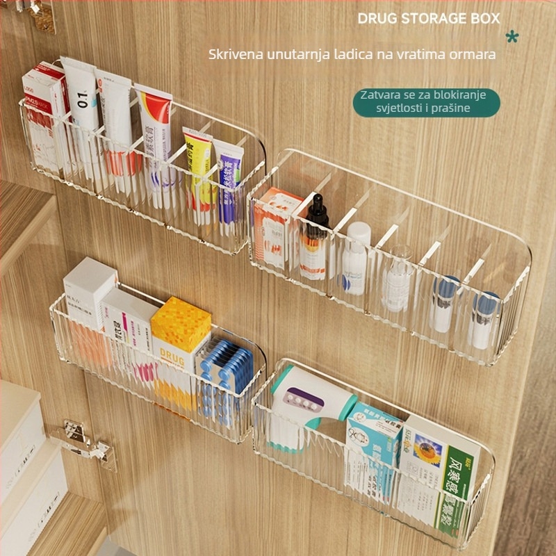 Zidna kutija za lijekove s odjeljcima - plastika, moderni minimalistički stil; 90% nove plastike; bruto težina 100 g