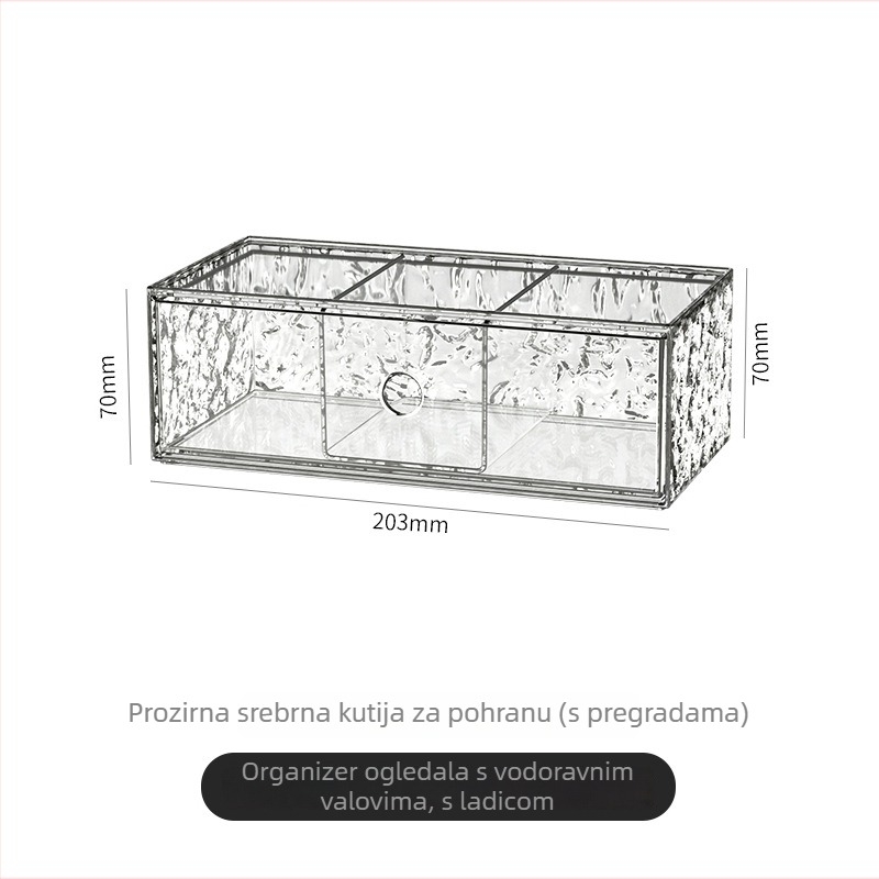 Kutija za skladištenje kozmetike sa ladicama, PET plast, s poklopcem, podijeljeni odjeljci, otporna na prašinu, kapacitet 2 L