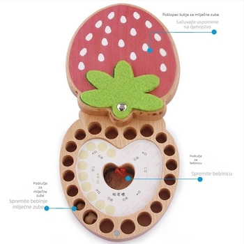 Drvena kutija za mliječne zube s motivom jagode, personalizirana memorijalna kolekcija za dugotrajno očuvanje