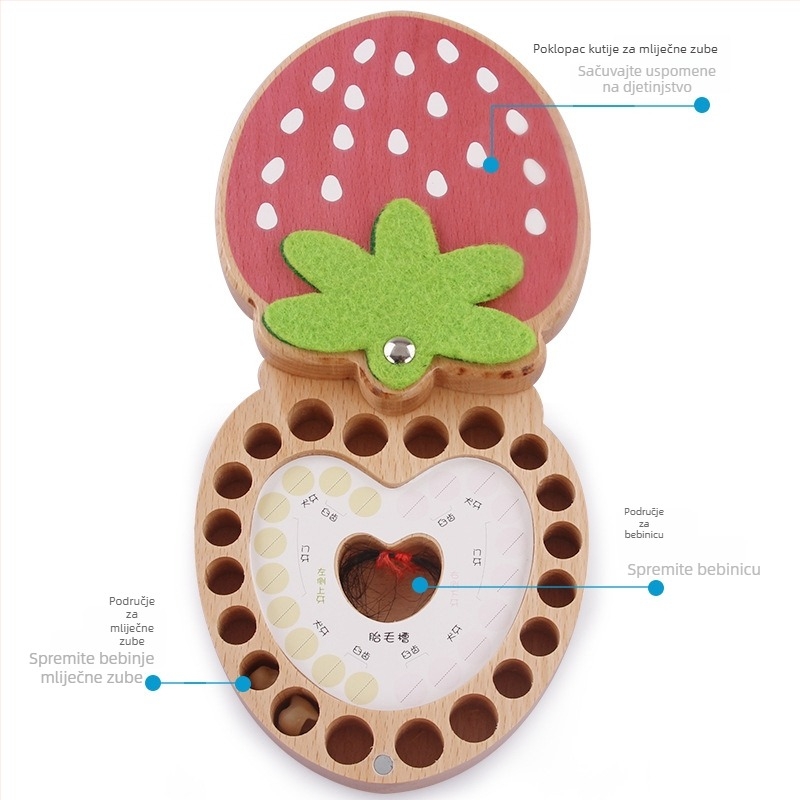 Drvena kutija za mliječne zube s motivom jagode, personalizirana memorijalna kolekcija za dugotrajno očuvanje