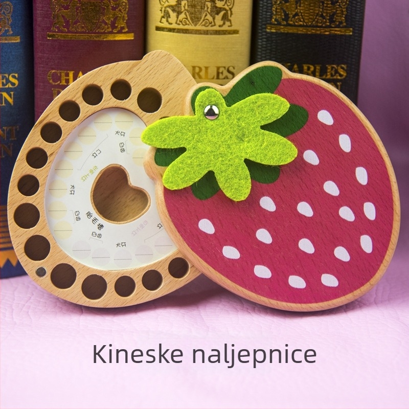 Drvena kutija za mliječne zube s motivom jagode, personalizirana memorijalna kolekcija za dugotrajno očuvanje