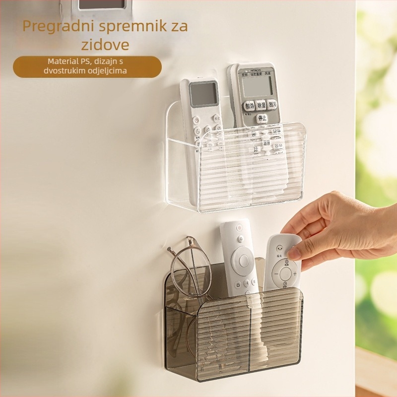 Zidna kutija za odlaganje s podijeljenim pretincima za daljinske upravljače i sitnice, model A0870, materijal PS, kapacitet 1 L, dimenzije 13,8×5,5×10,5 cm