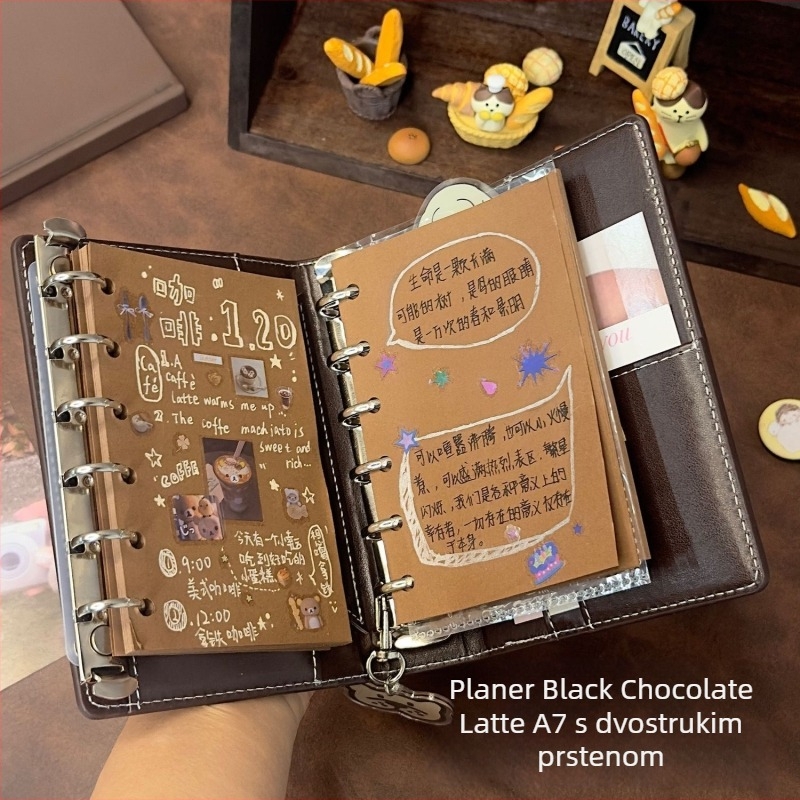 Bilježnica s PU koricom i dvostrukim prstenom, odvojivi DIY dnevnik, papir 80 g/m², 1–50 stranica, kreativni stil