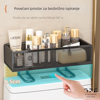 Željezni minimalistički kupaonski stalak iznad WC-a – 1 sloj, organizator za šminku i njegu kože, bez ugradnje i bez bušenja