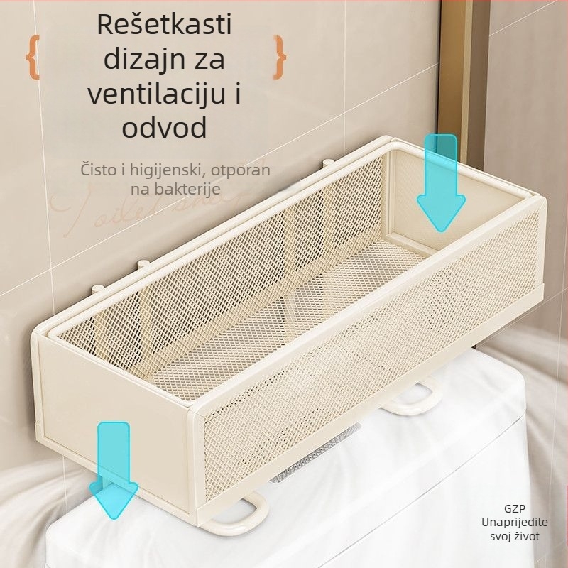 Željezni minimalistički kupaonski stalak iznad WC-a – 1 sloj, organizator za šminku i njegu kože, bez ugradnje i bez bušenja
