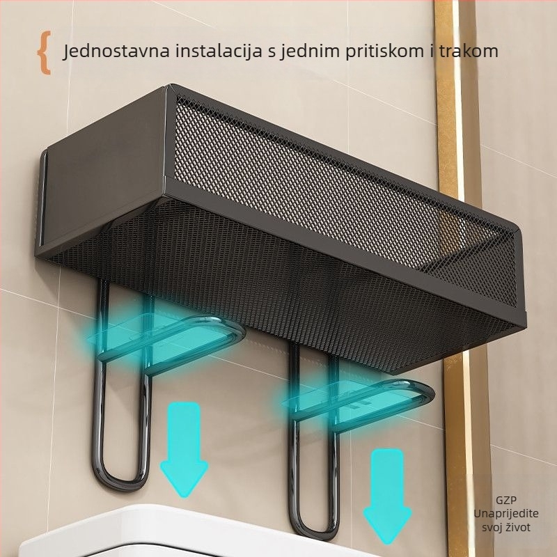 Željezni minimalistički kupaonski stalak iznad WC-a – 1 sloj, organizator za šminku i njegu kože, bez ugradnje i bez bušenja