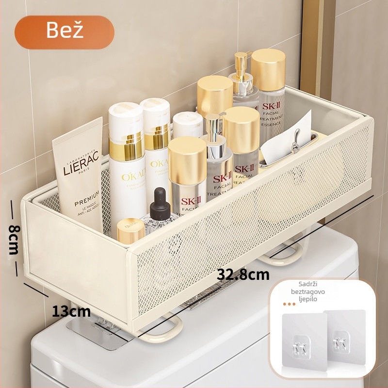 Željezni minimalistički kupaonski stalak iznad WC-a – 1 sloj, organizator za šminku i njegu kože, bez ugradnje i bez bušenja