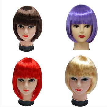Dječja perika kao rekvizit za glavu - kratka ravna kosa s bangs, prirodni stil, kosa od K-wire/P-wire, mehanički proces, za djecu