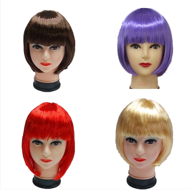 Dječja perika kao rekvizit za glavu - kratka ravna kosa s bangs, prirodni stil, kosa od K-wire/P-wire, mehanički proces, za djecu