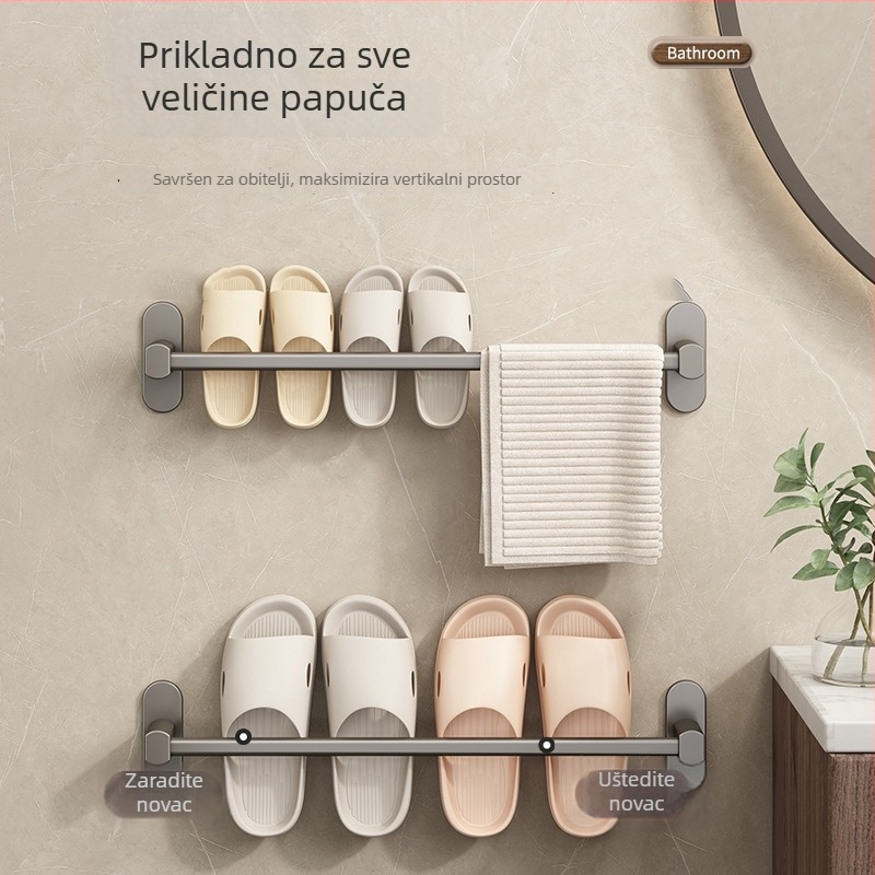Zidni držač za papuče i ručnike, bez bušenja, nehrđajući čelik, 1 razina, kupaonica