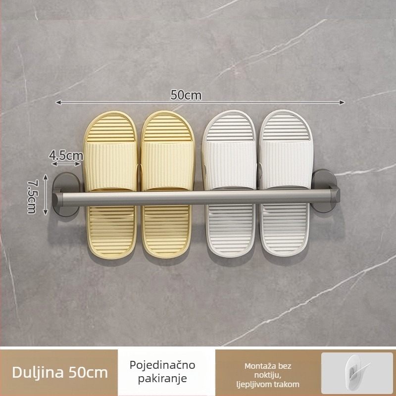 Zidni držač za papuče i ručnike, bez bušenja, nehrđajući čelik, 1 razina, kupaonica