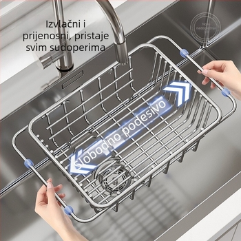 Košarica za odvod vode iz sudopera, teleskopski kuhinjski organizator, 201 nehrđajući čelik, na radnoj ploči, pomični