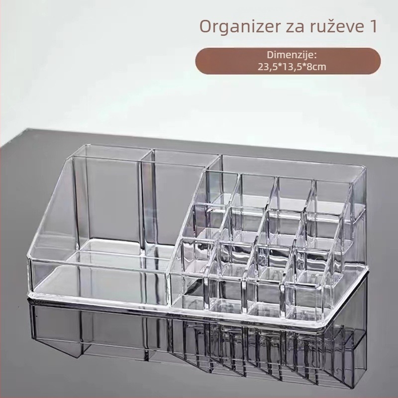 16-odjelni prozirni akrilni organizator za ruževe za stolno korištenje, kutija za kozmetiku bez poklopca