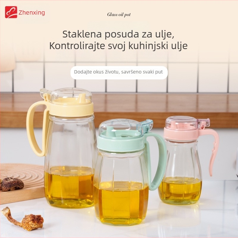 Staklena boca za ulje s automatskim otvaranjem i zatvaranjem, tiskani logo, moderni minimalistički stil