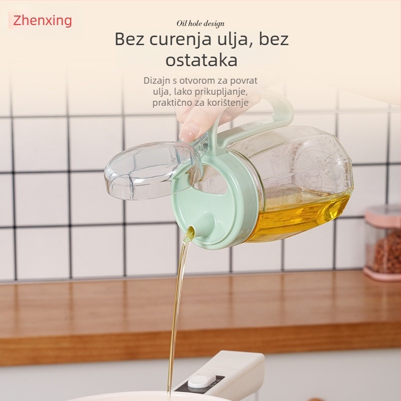 Staklena boca za ulje s automatskim otvaranjem i zatvaranjem, tiskani logo, moderni minimalistički stil