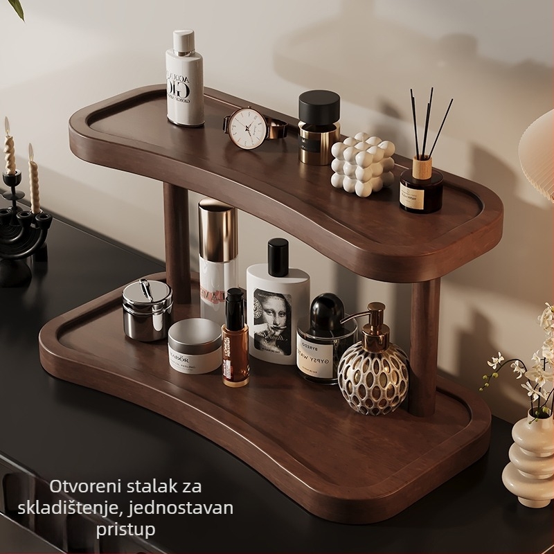 Stalak za kozmetiku na stolnu ploču – 2‑spratni organizator od masivnog drveta za šminku i njegu kože, višefunkcionalan, spremište ruževa i nakita