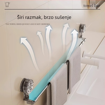 Držač za ručnike sa vakuumom za kupaonicu, zidni, nehrđajući čelik, teleskopni, jednoslojni spremnik