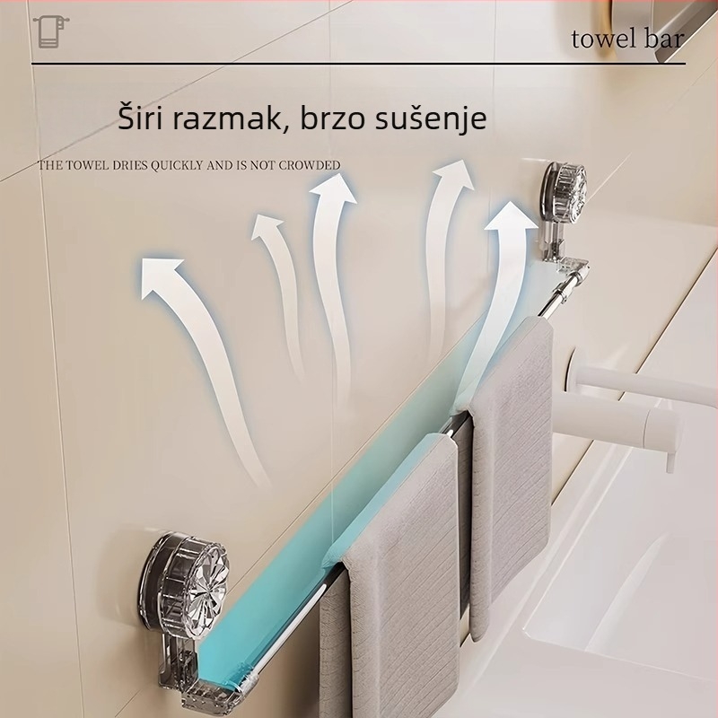 Držač za ručnike sa vakuumom za kupaonicu, zidni, nehrđajući čelik, teleskopni, jednoslojni spremnik