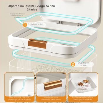Spremnik za skladištenje riže, hrane kvalitete, otporan na insekte, otporan na vlagu, zatvoren, kapacitet 9–10 L, ABS plast