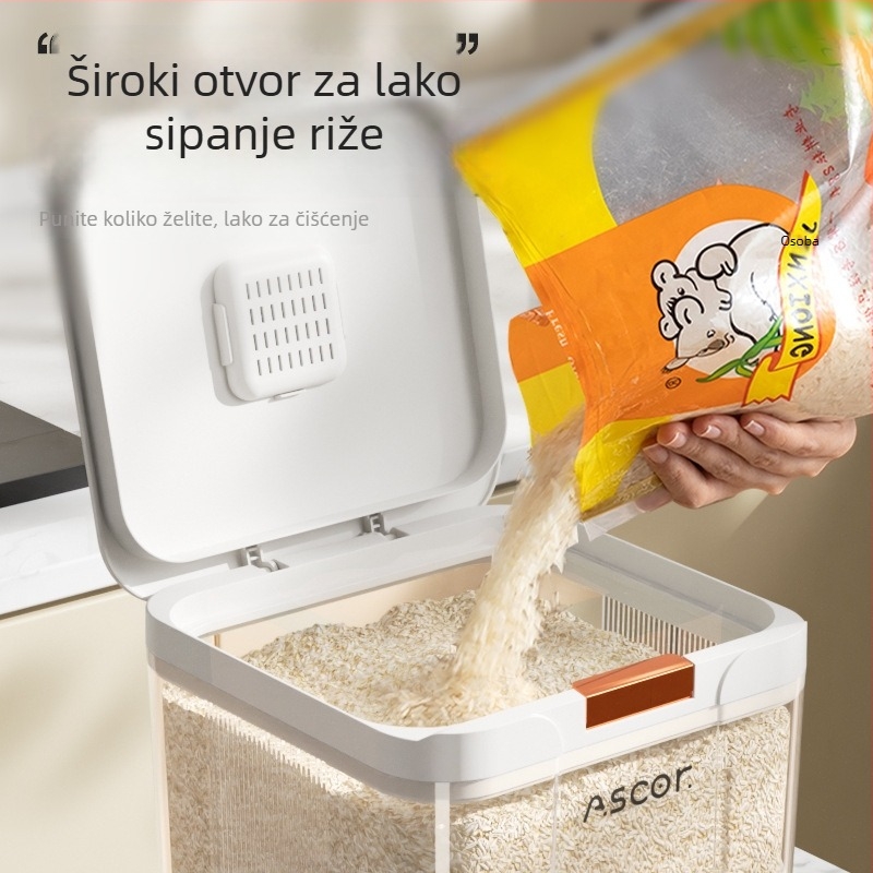 Spremnik za skladištenje riže, hrane kvalitete, otporan na insekte, otporan na vlagu, zatvoren, kapacitet 9–10 L, ABS plast