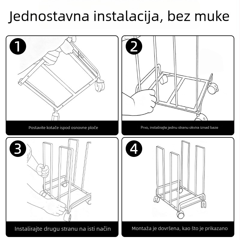 Metalni pomični stalak za skladištenje kartona i papira s kotačićima, 1-etageni, japanski stil, jednostavan stil