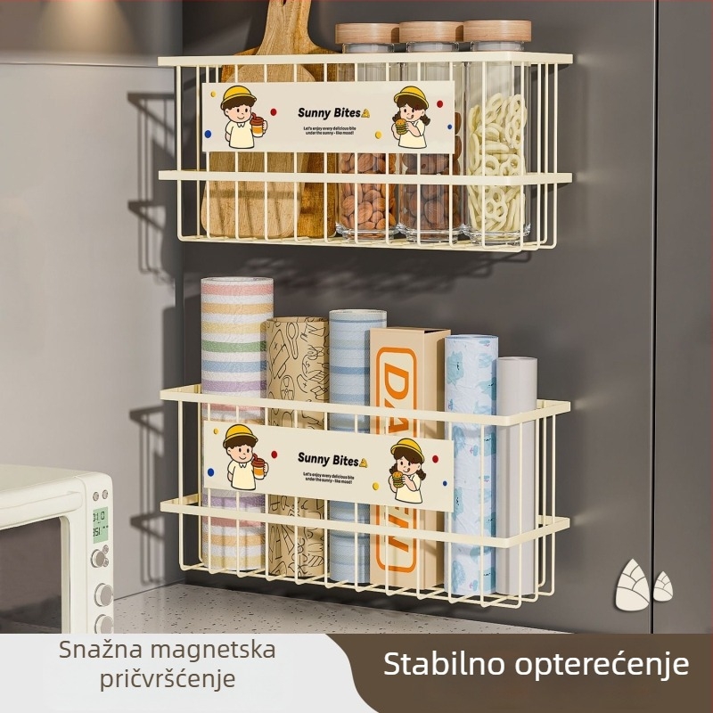Magnetski stalak za hladnjak – bočni skladišni okvir, 1 etaža, ugljična čelika, jednostavan modern dizajn, ugradnja je potrebna