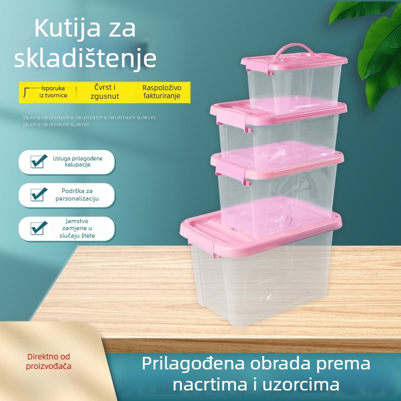 Prozirna plastična kutija za skladištenje — prenosna, višestruka namjena, otporna na prašinu i vlagu; kapacitet do 5 litara; mogućnost prilagodbe.