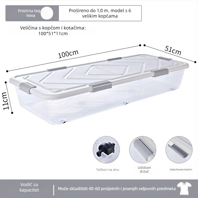 Kutija za skladištenje ispod kreveta, pravokutna, s poklopcem, visina 10 cm, kapacitet 1000 L ili više.