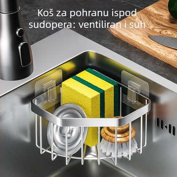 Nerđajući čelični kutni držač spužvi za sudoperu, trokutasti odvodni stalak, bez bušenja, brušeni završni sloj, nosivost 10 kg