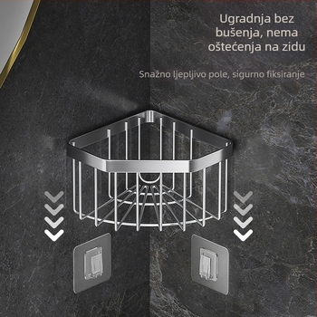 Nerđajući čelični kutni držač spužvi za sudoperu, trokutasti odvodni stalak, bez bušenja, brušeni završni sloj, nosivost 10 kg