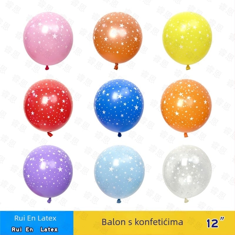 Latex dekorativni baloni, okruglog oblika, s otiskom petokrake zvijezde, za luk i pozadinsku dekoraciju rođendana