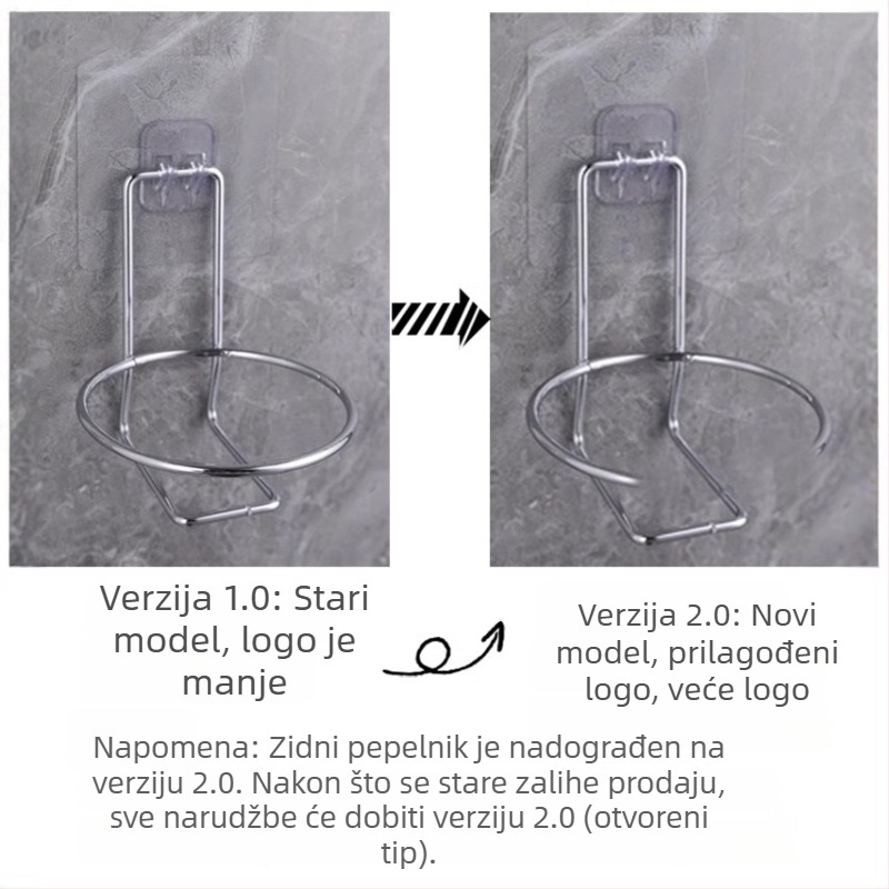 Zidna pepeljara od nehrđajućeg čelika s mogućnošću ispisa logotipa, bez probijanja
