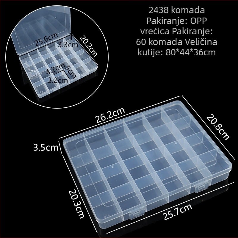 Kutija za skladištenje s 24 pretinca, prašno-zaštitna, od PP plastike, s poklopcem, za hardver, alate, ribolovnu opremu i elektroničke komponente