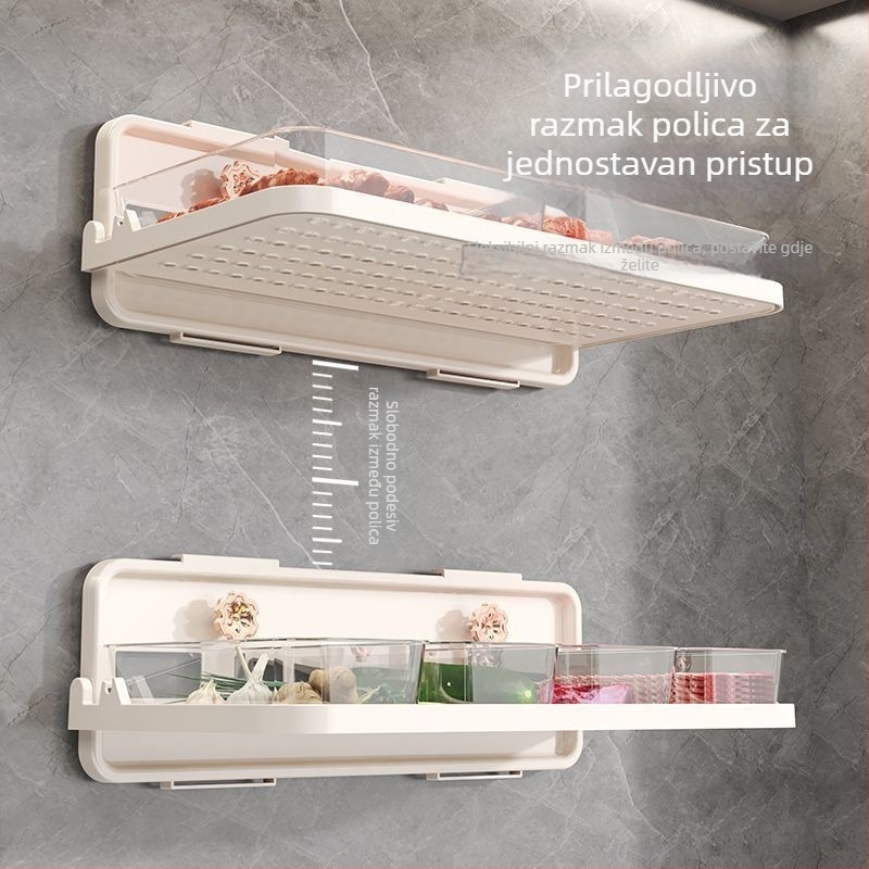 Kuhinjski organizator tanjura s usisnim držačem, trostupanjski, zidni bez bušenja, ABS+PET, nosivost 5 kg