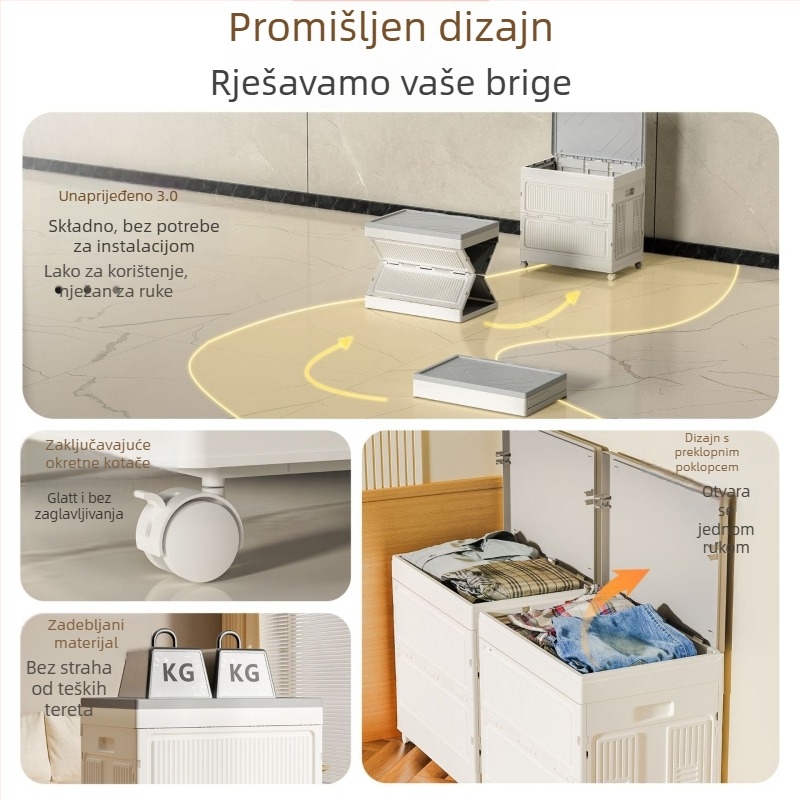 Dječja kutija za pohranu igračaka s preklopnim poklopcem, 135L, PP plastika, sklopiva, s kotačićima