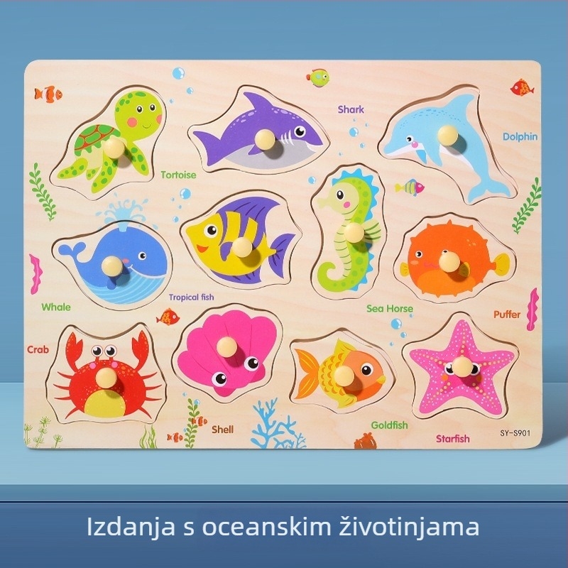 Drveni trodimenzionalni puzzle panel za djecu s oblicima životinja i voća, Montessori-inspirirano predškolsko učenje (Dob: 4–6 godina; Podrijetlo: Zhejiang; Kategorija: ilustracije i ploče)