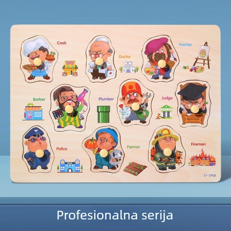 Drveni trodimenzionalni puzzle panel za djecu s oblicima životinja i voća, Montessori-inspirirano predškolsko učenje (Dob: 4–6 godina; Podrijetlo: Zhejiang; Kategorija: ilustracije i ploče)