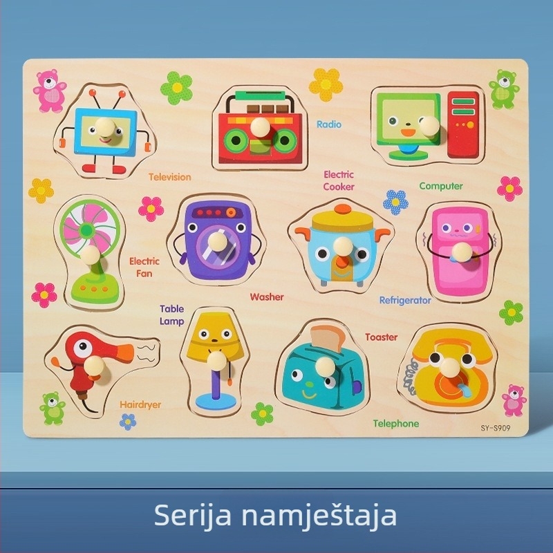 Drveni trodimenzionalni puzzle panel za djecu s oblicima životinja i voća, Montessori-inspirirano predškolsko učenje (Dob: 4–6 godina; Podrijetlo: Zhejiang; Kategorija: ilustracije i ploče)