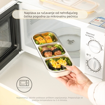 Kutija za ručak s pregradama, pravokutna, od 304 nehrđajućeg čelika, kapaciteta 501–800 ml, pogodna za mikrovalnu