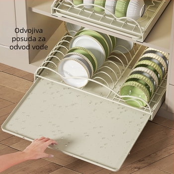 Držač za posuđe u kuhinji sa ladicom, željezna mreža, ugrađena ladica, odvodni stalak za posuđe, moderni minimalistički stil